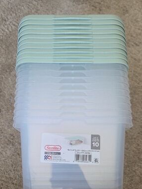 Sterilite Stackable Storage Boxes Light Green Lids (Set of 10)
